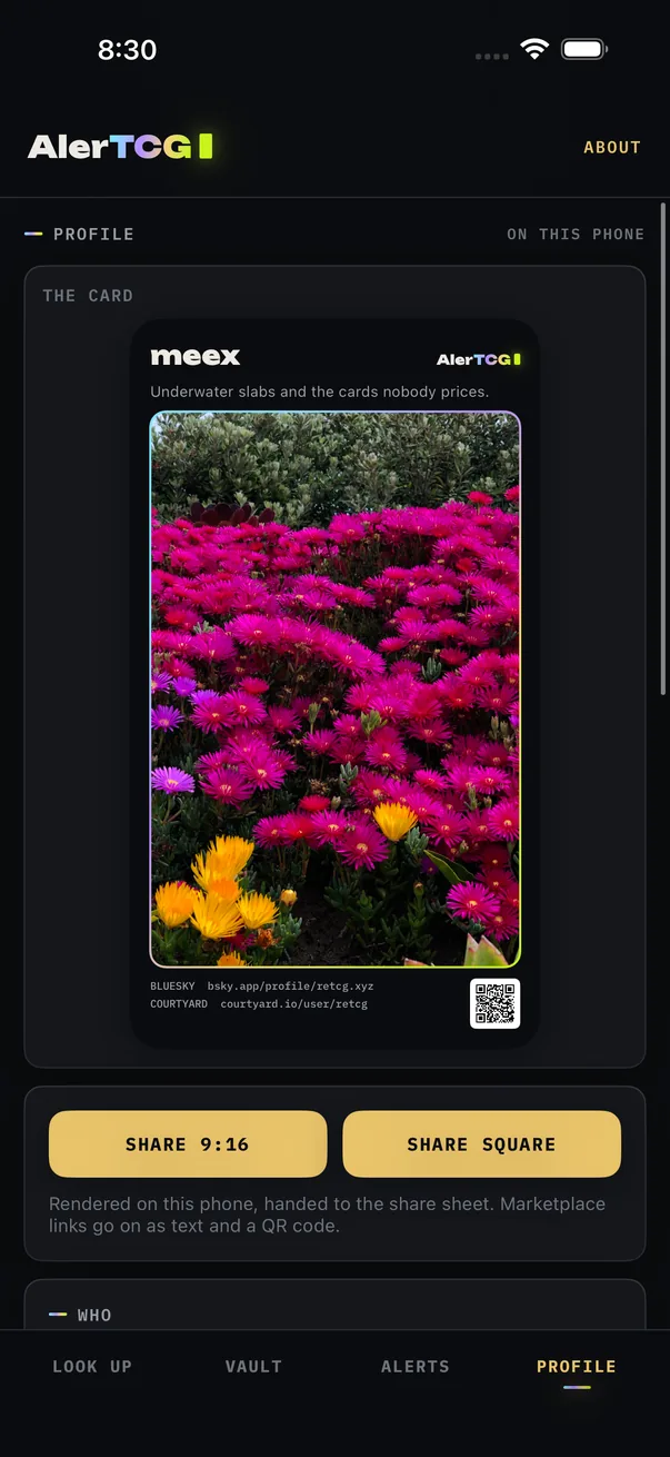 The profile card rendered with a handle, links and the person's own photo