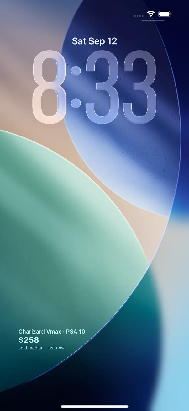 The Lock Screen with the tracked card's sold median, and when it was read